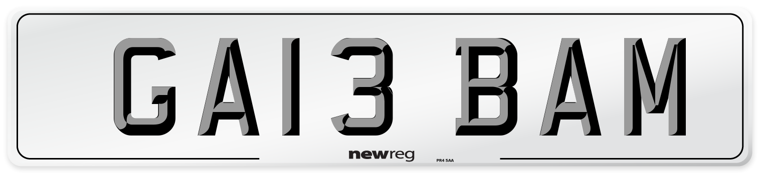 GA13 BAM Number Plate from New Reg